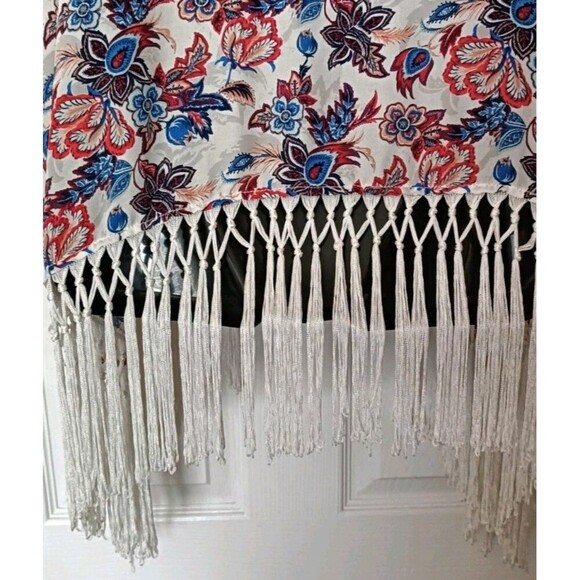 Forever 21 Fringe Kimono Cover Up Size Medium Boho Floral Festival Chiffon - Picture 6 of 7